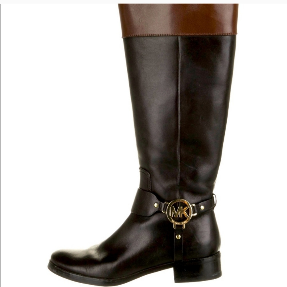 Michael Kors Brown Black Leather Riding Boots 8.5